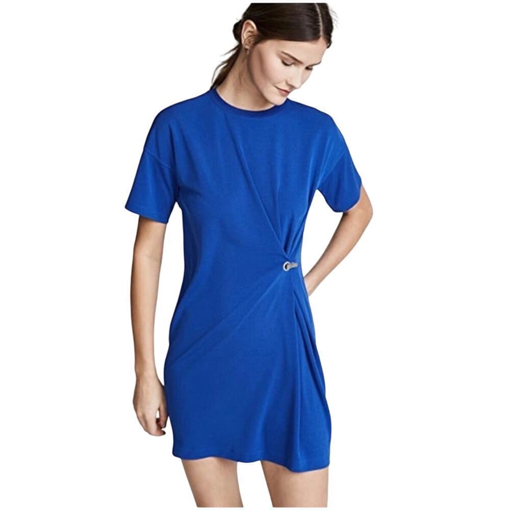 Rag & Bone Mitchell Hook Front Crewneck Tee Dress in Pacific Blue Size Medium